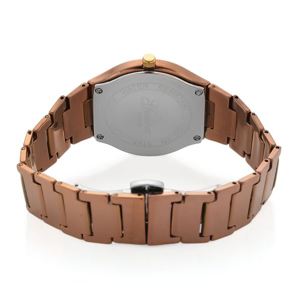 GENOA TIME V2 Uhr mit Japanischem VJ33 Quarzwerk, 36 mm, Zifferblatt mit Kristallen und Datumsanzeige, Armband aus Wolframstahl, 3 ATM wasserdicht, Coffee-Braun image number 7