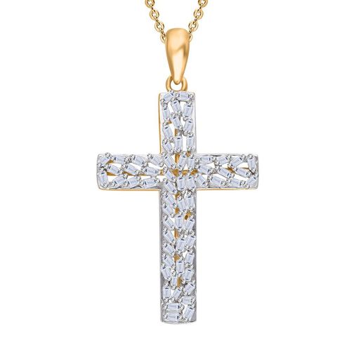 LUXURIANT SI-GH Labor Diamant Kreuz Anhänger mit 50cm Kette, 925 Silber 750 Gelbgold Vermeil - 0,33 ct. image number 0
