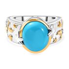 LIMITIERTE AUFLAGE - SEHR SELTENE (12x10mm) AA Amerikanischer natürlicher Sleeping Beauty Türkis, Weißer Zirkon Ring 925 Silber Rhodiniert und 750 Gelbgold Vermeil (Größe 18.00) ca. 4.38 ct