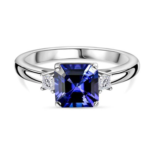 RHAPSODY Asscher Schliff AAAA Tansanit, Weißer Diamant Ring 950 Platin (Größe 18.00) ca. 1.93 ct image number 0