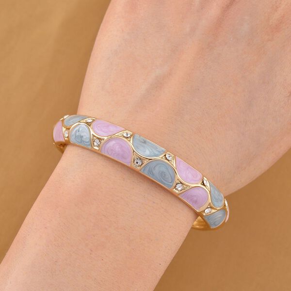 Emaille-Armreif mit halbmondförmigem Muster in Lila und Blau, verziert mit weißen Kristallen, ca. 18,5 cm image number 3