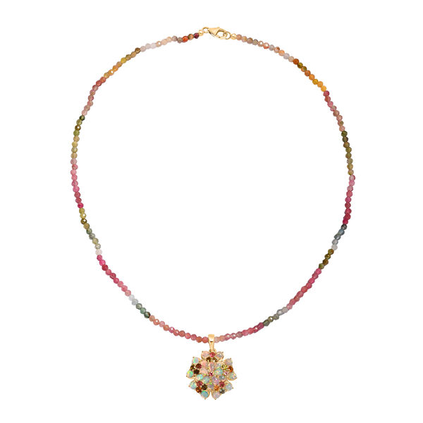 D'Joy Mehrfarbig-Turmalin, Nat&uuml;rlicher, &auml;thiopischer Welo Opal Schmuckset ca. 45 cm 925 Silber 750 Gelbgold Vermeil ca. 33,98 ct. image number 3