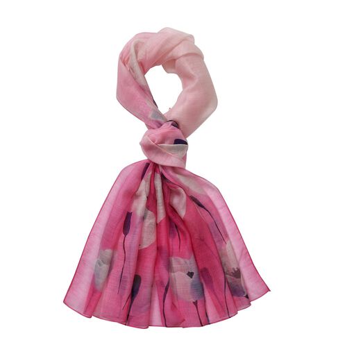 LA MAREY - Luxuriöser Floral-Print Schal, Merinowolle und Maulbeerseide, pink image number 0