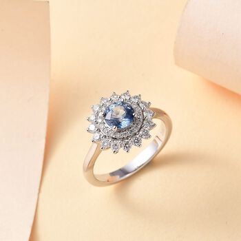 LUXORO zertifiziert und gepr&uuml;ft AAA Blauer Saphir und Diamant Ring in 585 Wei&szlig;gold - 1,46 ct.