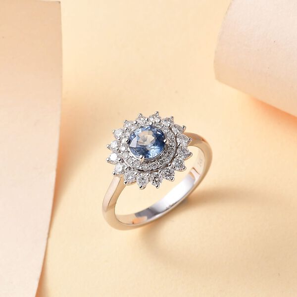 LUXORO zertifiziert und gepr&uuml;ft AAA Blauer Saphir und Diamant Ring in 585 Wei&szlig;gold - 1,46 ct. image number 1