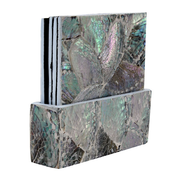 4er-Set Abalone Untersetzer mit Halter, Grün image number 1
