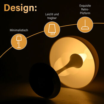 Kabellose Retro Pilz- Designerlampe  mit 3 Lichteinstellungen, wei&szlig;