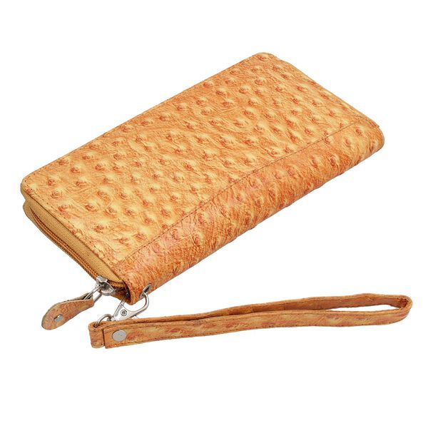 Echtleder Brieftasche mit Strau&szlig;enpr&auml;gung, ocra image number 5