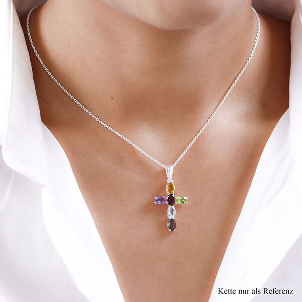 Mehrfarbiger Edelstein Kreuz-Anh&auml;nger, 925 Silber ca. 2,87 ct image number 2
