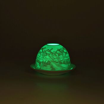 LED-Porzellan-Teelichthalter - Motiv Weihnachtsmann und Rentier, 13-Farben-LED mit Fernbedienung, Durchmesser 10,5 cm, H&ouml;he 7,5 cm