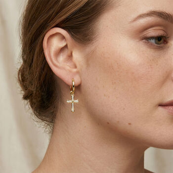 Zirkonia Kreuz-Ohrringe, Messing vergoldet