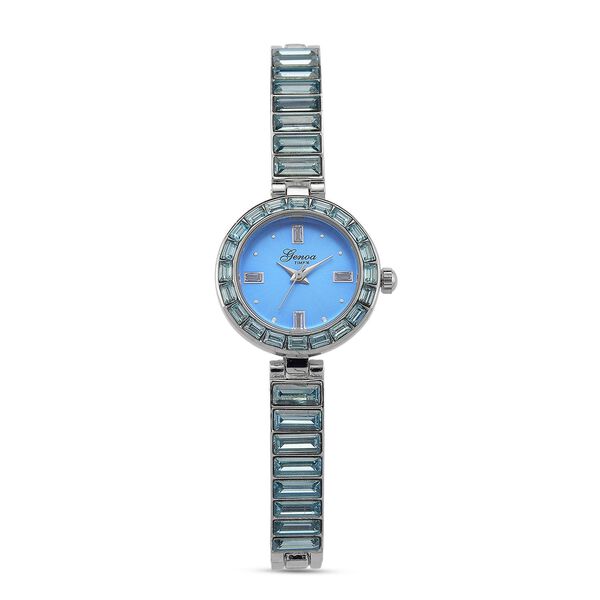 GENOA Time V2, Aquamarin-farbene Zirkonia, Kristalluhr, japanisches Uhrwerk, 316L Edelstahl, Blau