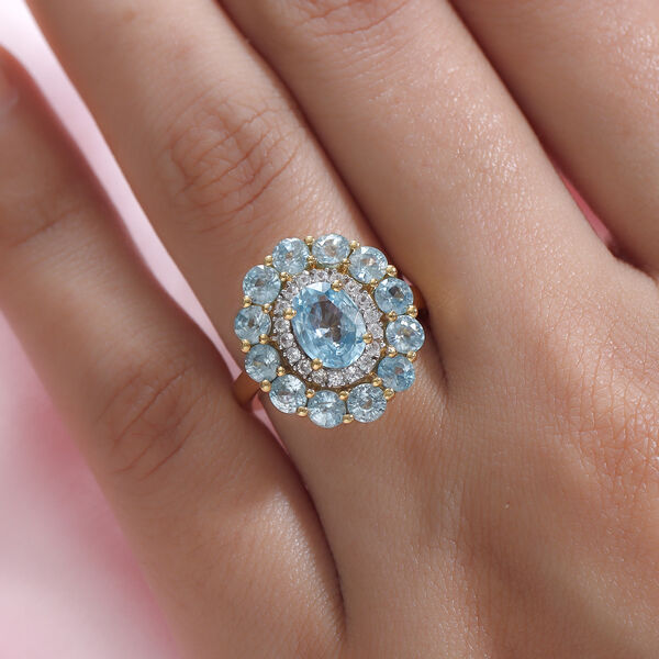 Kambodschanischer, blauer Zirkon-Ring, 925 Silber vergoldet  ca. 5,79 ct image number 2