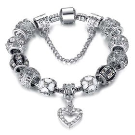 Multi-Glas und AB weißes Kristall Charm-Armband im Designer-Stil, 19 cm