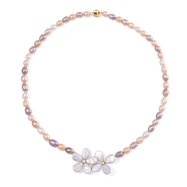 Keshi Perle (12x9 mm), Mehrfarbige S&uuml;&szlig;wasser Perle (7-8mm) Halskette ca. 50 cm 925 Silber vergoldet image number 3