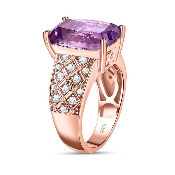 Rose De France Amethyst, weißer Zirkon Ring, 925 Silber rosévergoldet (Größe 20.00) ca. 7.08 ct image number 5