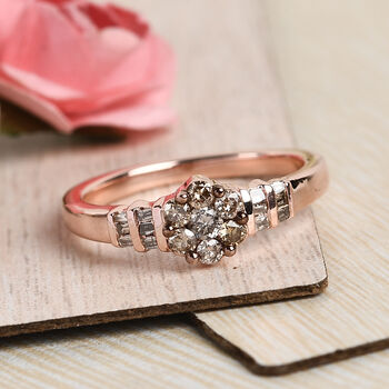 Nat&uuml;rlicher Champagner Diamant Ring 925 Silber Ros&eacute;gold Vermeil