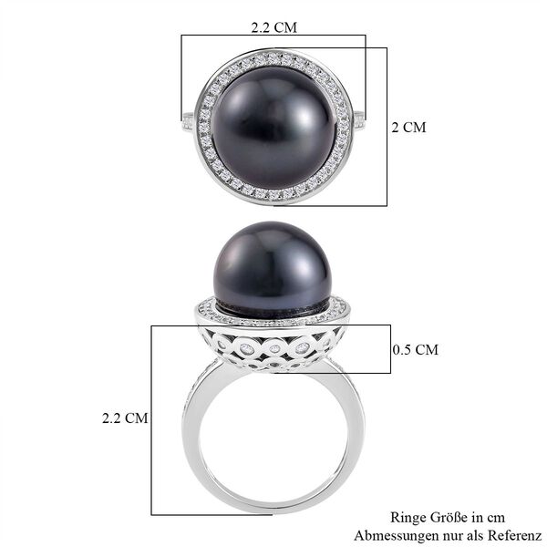 13-14mm Tahiti Perle und Zirkon Ring - 1,04 ct. image number 7