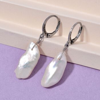 Wei&szlig;e Keshi Perle Ohrringe Reiner Edelstahl Standard