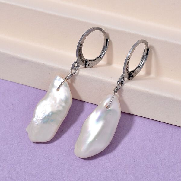 Wei&szlig;e Keshi Perle Ohrringe Reiner Edelstahl Standard image number 2