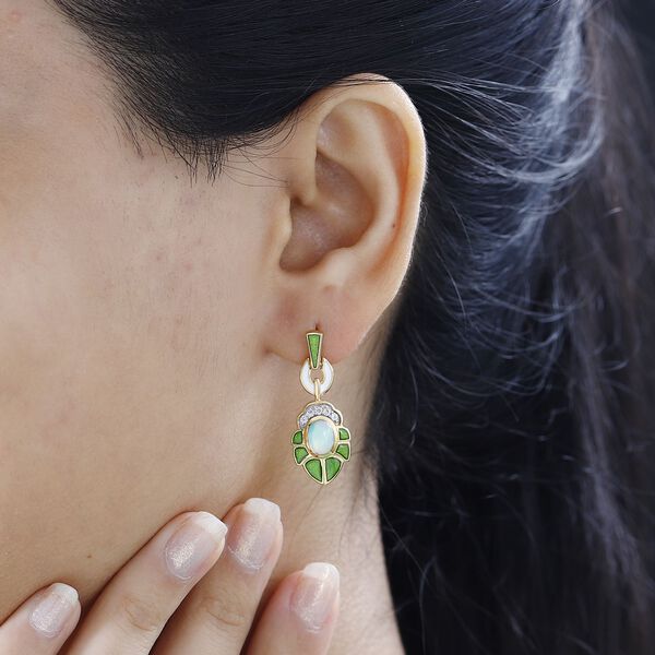 AA Natürlicher, äthiopischer Welo Opal, Weißer Zirkon Ohrringe 925 Silber 750 Gelbgold Vermeil ca. 1.24 ct image number 3