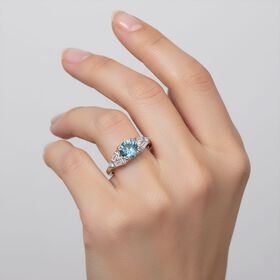 D'Joy AA Blauer Zirkon, Weißer Zirkon Ring 925 Silber rhodiniert (Größe 17.00) ca. 1,68 ct