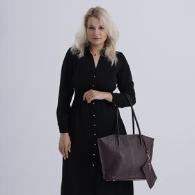 2er-Set Echtleder-Shopper, stilvolle Handtaschen mit passendem Rei&szlig;verschluss-Etui, Bordeaux