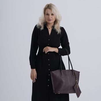 2er-Set Echtleder-Shopper, stilvolle Handtaschen mit passendem Rei&szlig;verschluss-Etui, Bordeaux