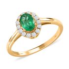 AAA Kagem Sambischer Smaragd, Weißer Diamant Ring 585 Gold (Größe 17.00) ca. 1,05 ct
