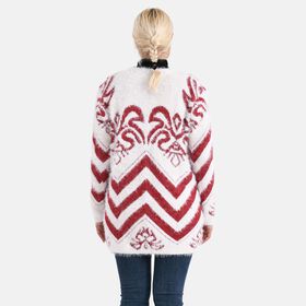 Cardigan mit abstraktem Blumenmuster und Taschen, One Size, Länge 78 cm, Rot