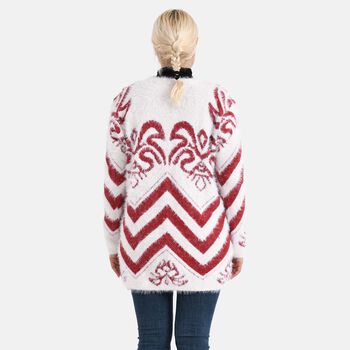 Cardigan mit abstraktem Blumenmuster und Taschen, One Size, L&auml;nge 78 cm, Rot