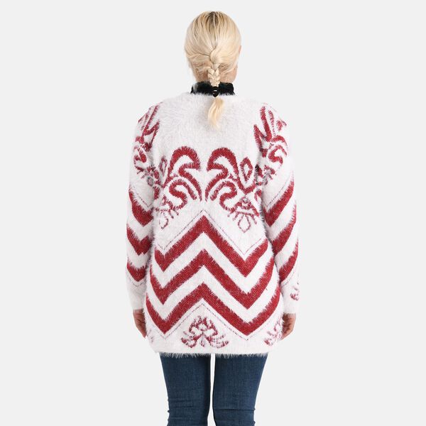 Cardigan mit abstraktem Blumenmuster und Taschen, One Size, L&auml;nge 78 cm, Rot image number 3