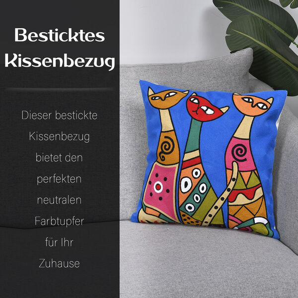 Katzen Besticktes Kissenbezug aus 100% Baumwolle, 43x43 cm, Katzen image number 7
