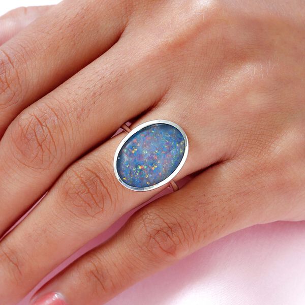 Boulder Opal Triplett Solitär-Ring, 925 Silber platiniert, 6,45 ct. image number 8