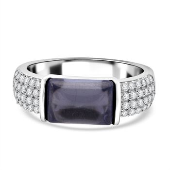 LUSTRO STELLA - Blauer Zirkonia, Wei&szlig;er Zirkonia Ring 925 Silber rhodiniert (Gr&ouml;&szlig;e 21.00) 6.87 ct