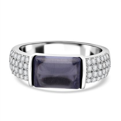LUSTRO STELLA - Blauer Zirkonia, Wei&szlig;er Zirkonia Ring 925 Silber rhodiniert (Gr&ouml;&szlig;e 21.00) 6.87 ct