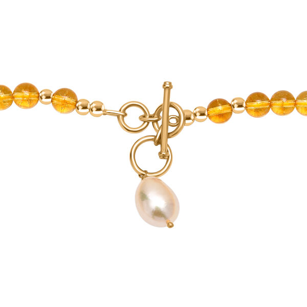 Citrin-Perlen und weiße Barockperle Halskette, 45 cm image number 5