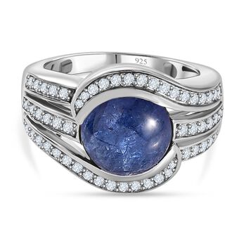 Tansanit, Wei&szlig;er Zirkon Ringe 925 Silber platiniert (Gr&ouml;&szlig;e 17.00) ca. 5.81 ct