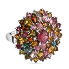 Natürlicher mehrfarbiger Turmalin Ring, 925 Silber platiniert (Größe 19.00) ca. 6.26 ct