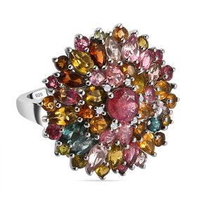 Natürlicher mehrfarbiger Turmalin Ring, 925 Silber platiniert, ca. 6.26 ct