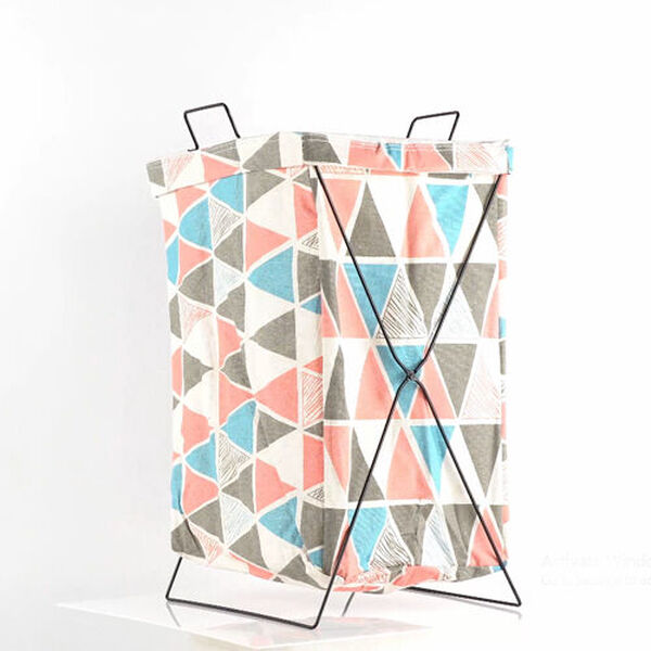 Dreieckiges Muster, faltbarer Wäschekorb, 48x36x25 cm, Rosa und mehrfarbig image number 0