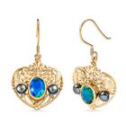 Pfau Quarz Triplette, Süßwasser Pfau Perle (4-5mm) Ohrringe Nickelfreies Messing 5.35 ct