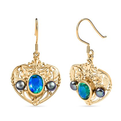 Pfau Quarz Triplette, S&uuml;&szlig;wasser Pfau Perle (4-5mm) Ohrringe Nickelfreies Messing 5.35 ct