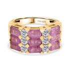 D’joy Ilakaka Rosa Saphir (Fissure gefüllt), Moissanit Ring 925 Silber 750 Gelbgold Vermeil (Größe 17.00) ca. 5,12 ct