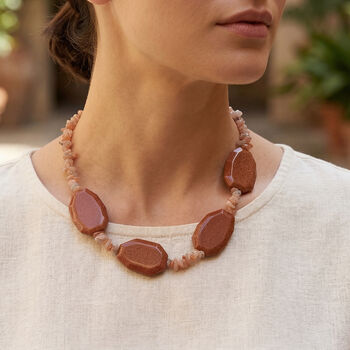 EverTrue Gold Sandstein und Sonnenstein 45cm Halskette - 490 ct.