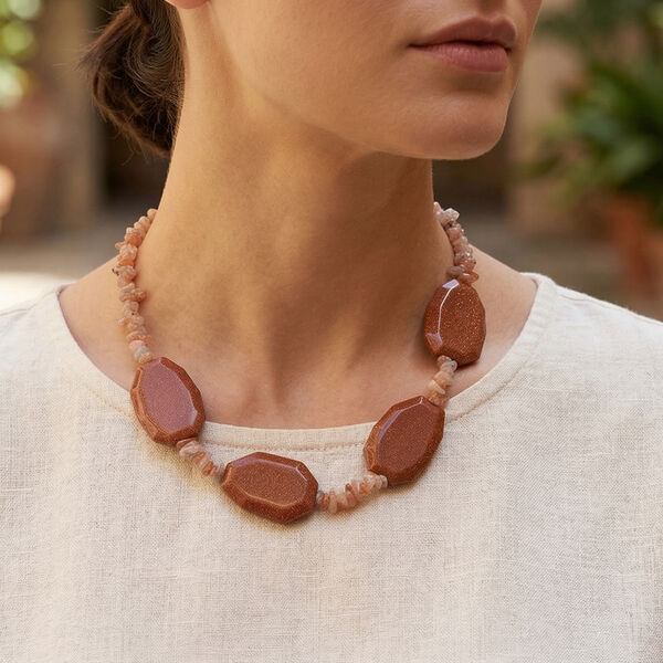 EverTrue Gold Sandstein und Sonnenstein 45cm Halskette - 490 ct. image number 2