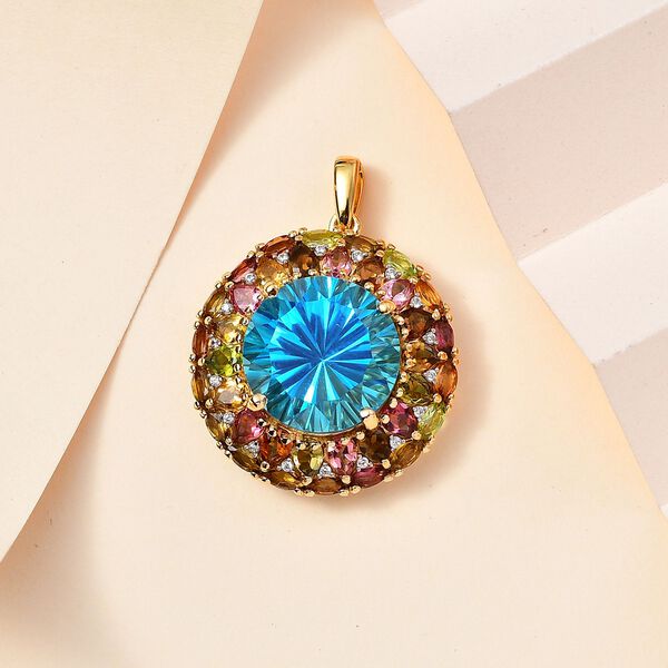 AA Blauer Quarz Triplett im Hanabi-Schliff, Zirkon und Multi-Turmalin Anhänger - 17,88 ct. image number 2