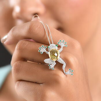 GP Trionfo Kollektion- AAA Ouro Verde Quarz und Kanchanaburi blauer Saphir zweifarbiger Anh&auml;nger mit 50cm Kette - 3,07 ct.