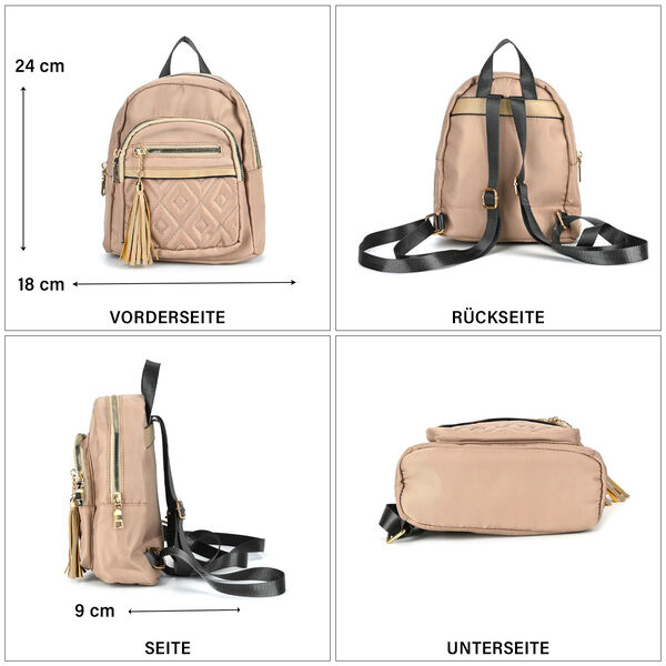 Moderner Kunstleder Rucksack in Steppoptik mit RFID-Schutz, Beige image number 4