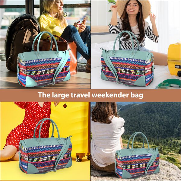 Stilvolle Weekender-Tasche mit handgewebtem Muster, Grün image number 3
